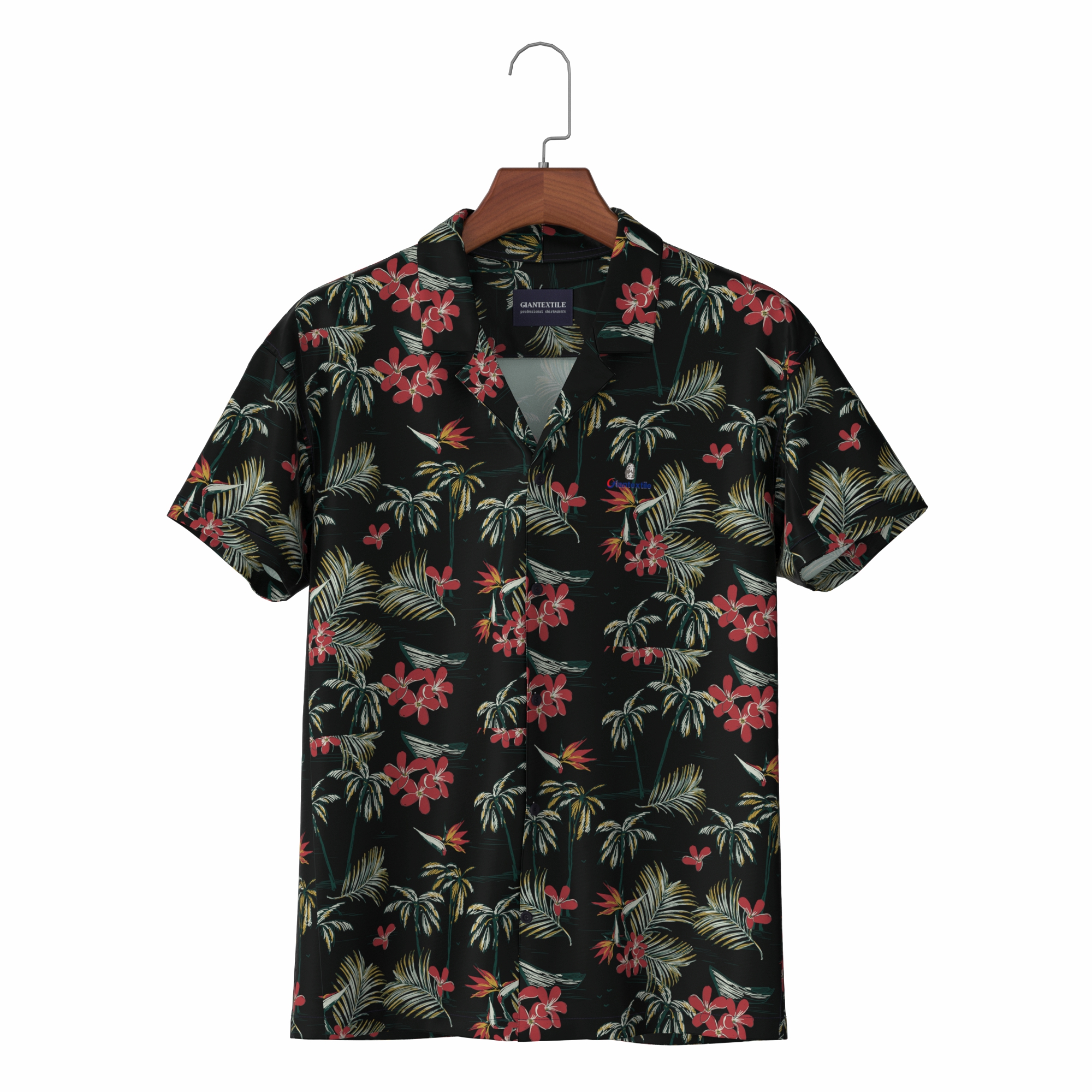 Black Jungle Print Slim Fit Hawaiian Men’s Shirt with Pure Cotton Aloha Shirt Herrenhemd GTCW20201127- (49)